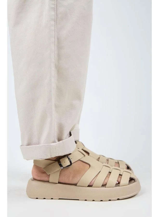 Manijero  Rosa Women's Genuine Leather Caged Buckle Beige - Leather Sandal. for Women | Best Price UAE