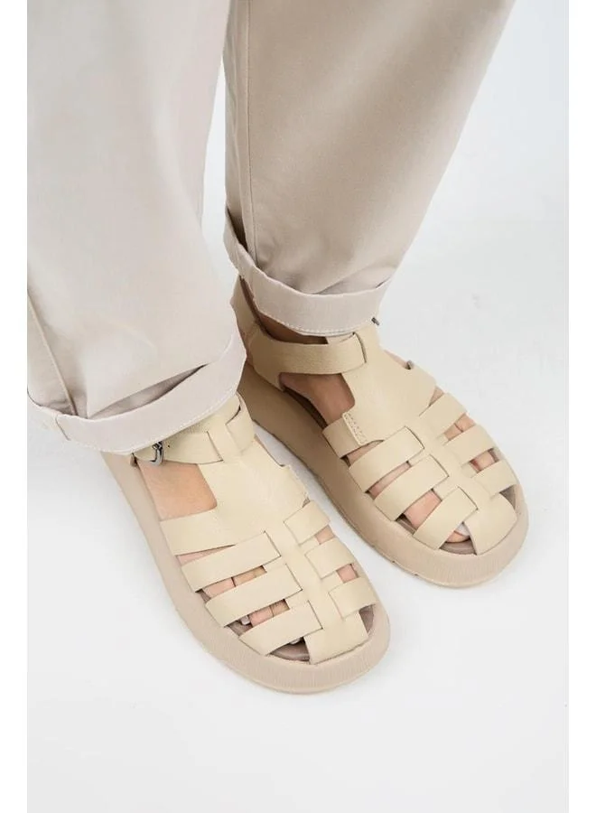 Manijero  Rosa Women's Genuine Leather Caged Buckle Beige - Leather Sandal. for Women | Best Price UAE