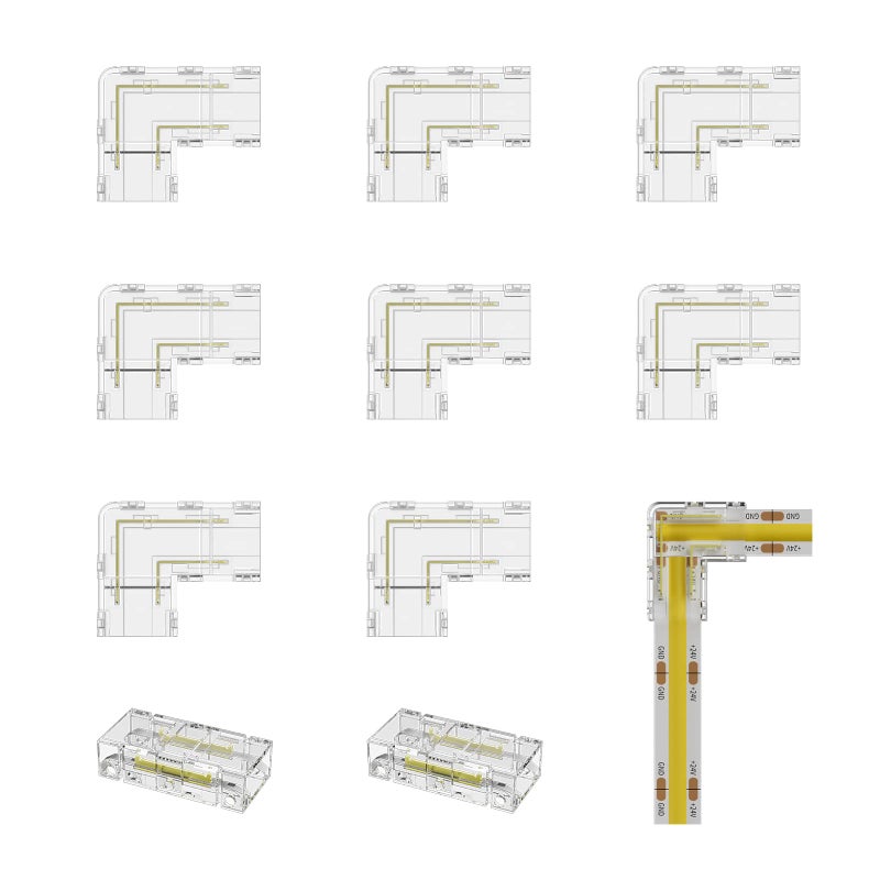 PAUTIX 8mm 2-Pin COB Connector 8pcs L-Shaped/Corner Connectors,Reusable Solderless Adapter Terminal Extension Connection,2pcs Gapless Strip to Strip Connectors for COB LED Strip Lights,SMD LED Strips - Image 1