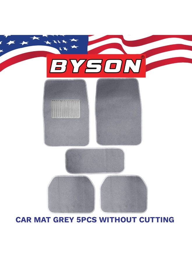 BYSON حصائر أرضية سيارات مقاومة للماء 5 قطع - تناسب عالمي للسيدان وSUV، حماية داخلية غير قابلة للانزلاق، سهلة التنظيف، حصائر قدم ناعمة ومريحة بدون قص (رمادي) - Image 1
