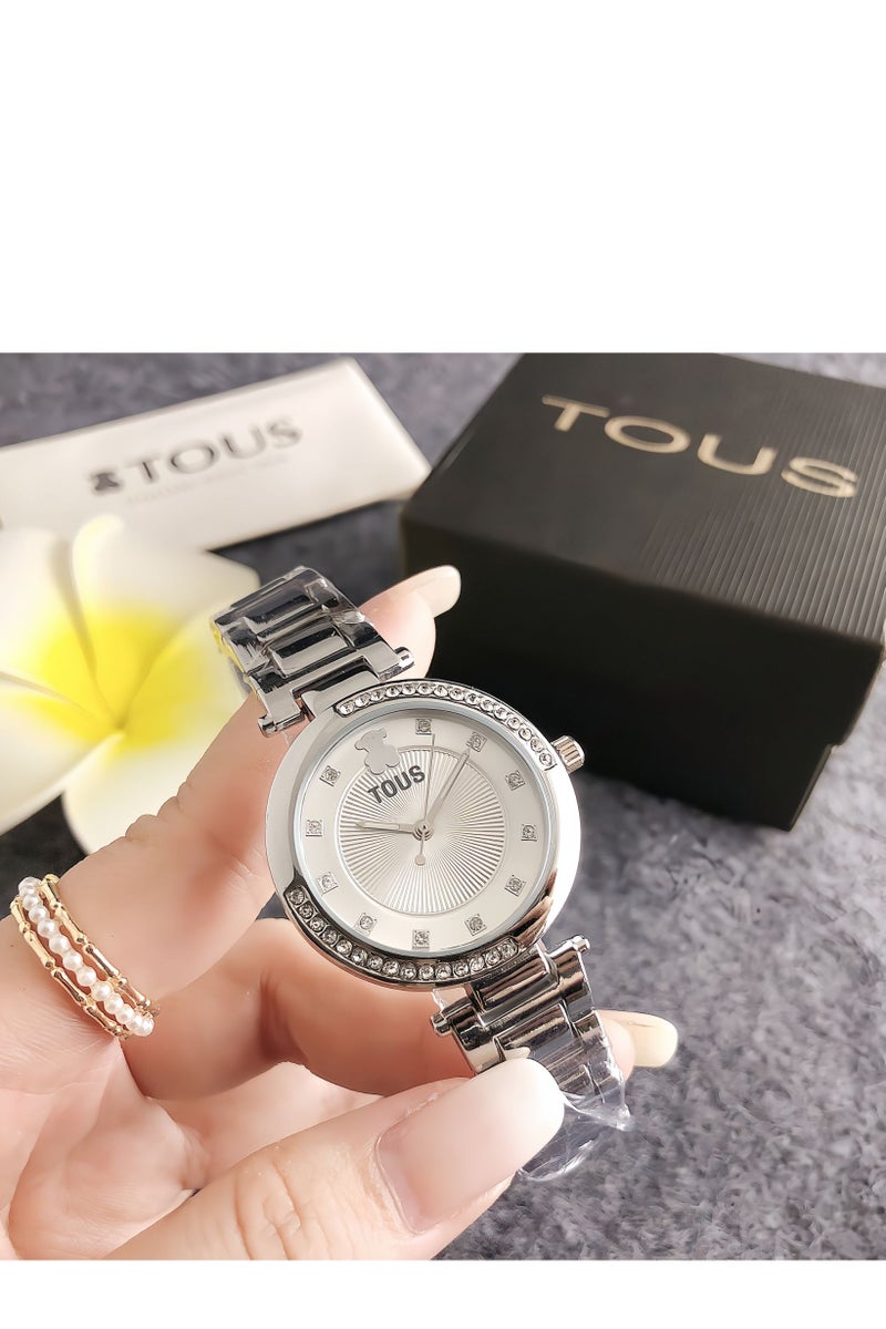 TOUS Silver - Tone Watch: Diamond Bezel  Bear Dial