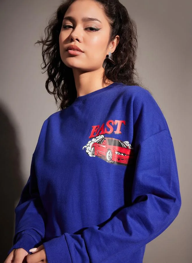 SASSAFRAS Oversized Graphic Print Dropped Shoulder Sweatshirt by Styli