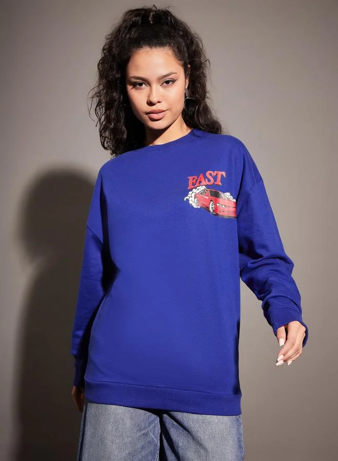 SASSAFRAS Oversized Graphic Print Dropped Shoulder Sweatshirt by Styli