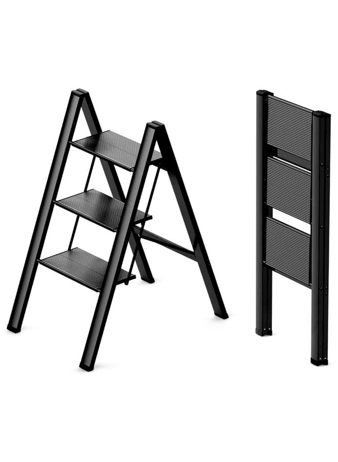 DUNISO Three-Step Ladder, Folding Ladder, Non-Slip Pedal, Multi-Functional Ladder Stool, Portable And Lightweight, Wide Non-Slip Pedal, Suitable For Home, Kitchen, Library, Office - Image 5