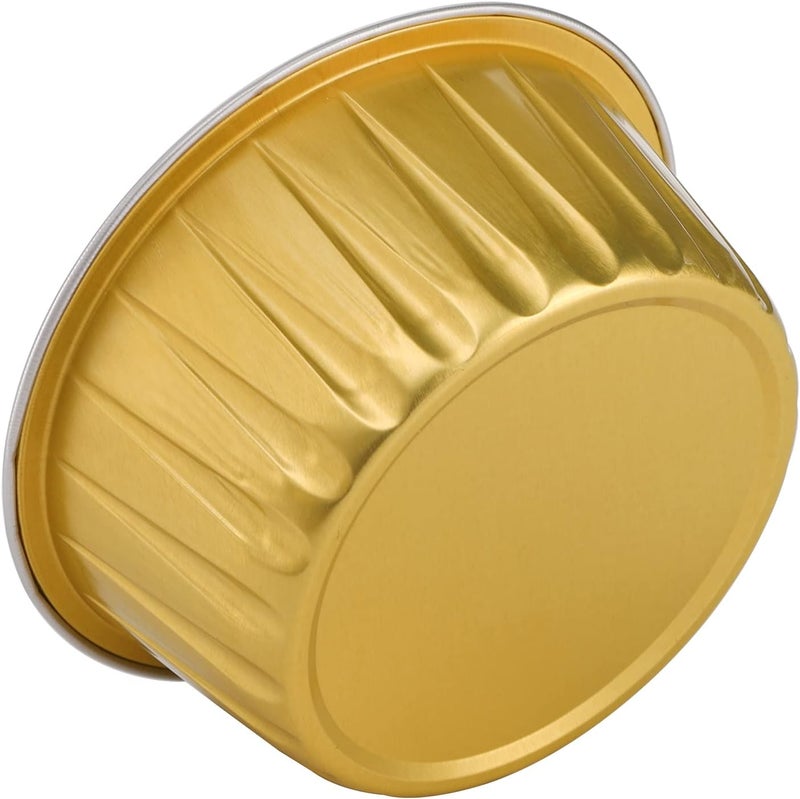 DEAYOU 100 Pieces Aluminum Foil Muffin Cupcake Ramekins, 5oz Cupcake Liners with Lids, 3 Inch Mini Tart Tins Pans Baking Cups Holder for Souffle, Pudding, Parties, Wedding, Gold - Image 4