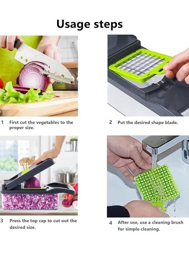 TIGER Vegetable Chopper 16-in-1 Professional Food Chopper and Slicer – Multi-Function Onion Chopper, Potato Slicer, Adjustable Vegetable Cutter with Container, Easy Cleaning and Storage (Gray) - Image 4