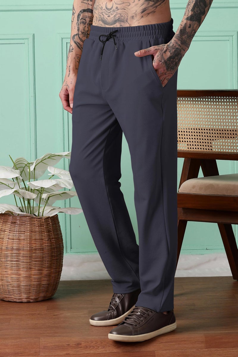 SWADESI STUFF Men Mid-Rise Straight Fit Track Pants for Men | Stretchable Gym Wear Joggers | Casual Sports Track Pant with Pockets & Drawstring (in, Alpha, S, Standard, Dark Grey) - Image 2