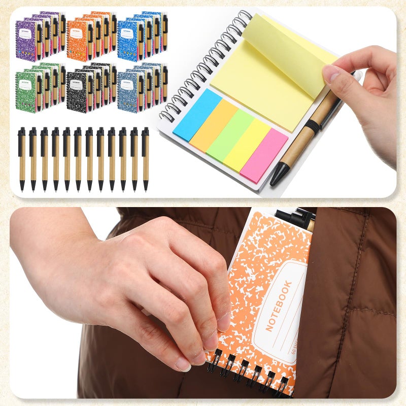 Dunzoom 24 Sets Spiral Notebook Bulk, Steno Pads Lined Notepad with Pen, Sticky Notes Colored Index Tabs, 5.2" x 4.1" Pocket Notebook for Home Business Office Supplies, 60 Sheets (Multicolor) - Image 5