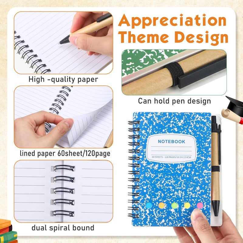 Dunzoom 24 Sets Spiral Notebook Bulk, Steno Pads Lined Notepad with Pen, Sticky Notes Colored Index Tabs, 5.2" x 4.1" Pocket Notebook for Home Business Office Supplies, 60 Sheets (Multicolor) - Image 4