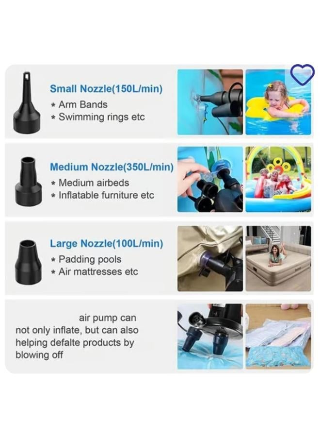 Portable Rechargeable Electric Air Pump Inflation Inflate Deflate Pump with 3 Nozzle  - Image 3