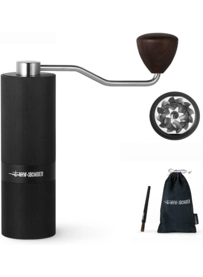 ام اتش دابيلو - ثري بومبار مطحنة قهوة يدوية MHW-3BOMBER بمقبض خشبي، مطحنة يدوية محمولة مع قلب طحن، تتضمن فرشاة قلم وحقيبة تخزين - شفرة فولاذية (أسود) - Image 1