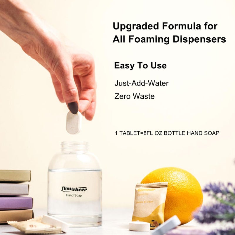 flowcheer Foaming Hand Soap Tablet Refills, 12 Pack (Makes 12 x 9 fl oz), Lemon Scented soap tablets, Fresh & Clean Handwash, No Plastic Bottle - Image 2