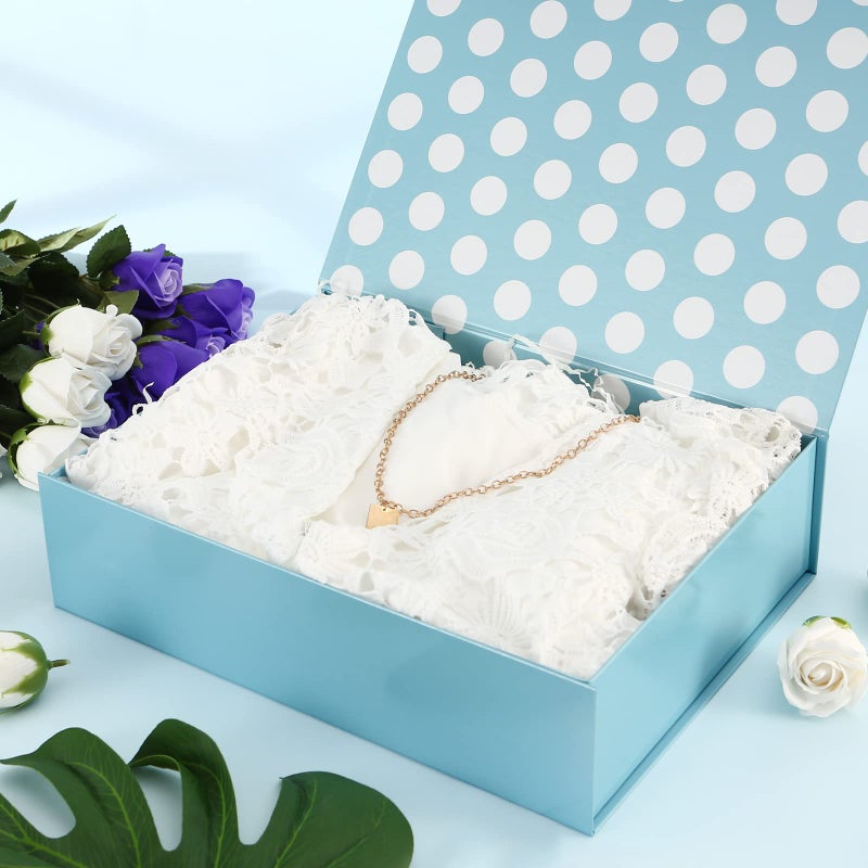 GREEN BEAN Gift Box 13x9.7x3.4 Inches, Large Baby Blue with Lid for Presents, Magnetic Gift Box for Clothes, Shirt (Glossy Metallic Baby Blue, Dot Design Inside) - Image 2