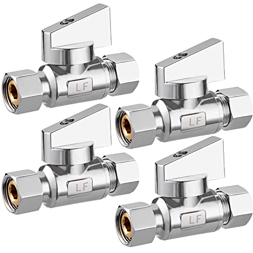 Minimprover 4 Pack Premium Chrome Brass 3/8" Comp FIP x 3/8 Inch Compression MIP Quarter Turn Water Straight Angle Stop (Add on) Valve - Image 1