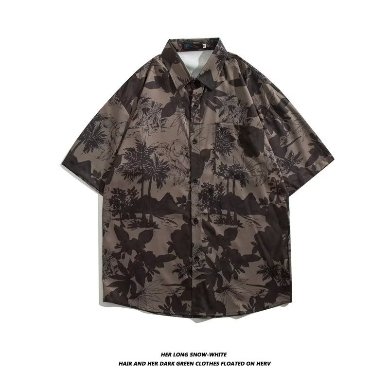 Cross-border Hawaiian Flower Shirt for Men Retro Couple Trendy Casual Loose Beach Vacation Floral Short-sleeved Shirt for Women - Image 4