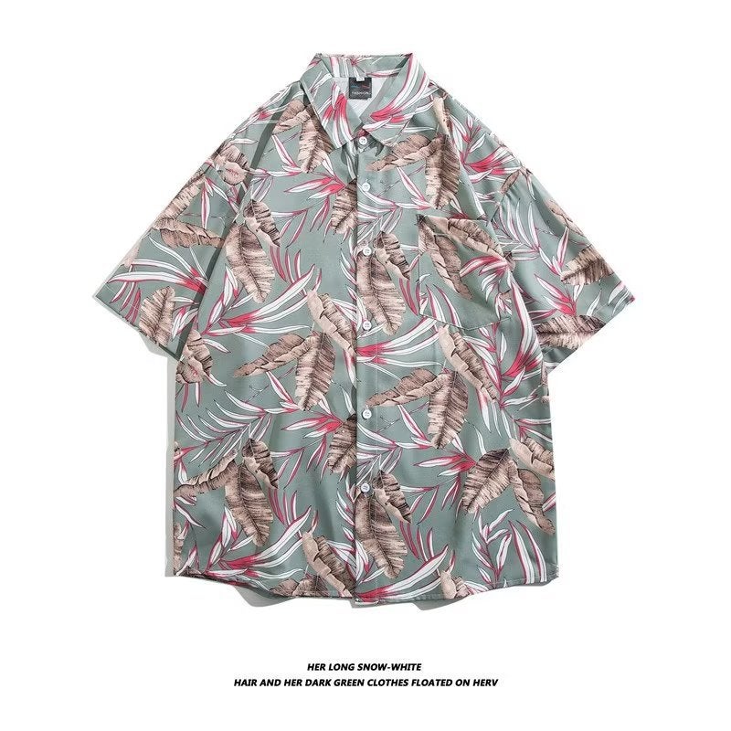 Cross-border Hawaiian Flower Shirt for Men Retro Couple Trendy Casual Loose Beach Vacation Floral Short-sleeved Shirt for Women - Image 1