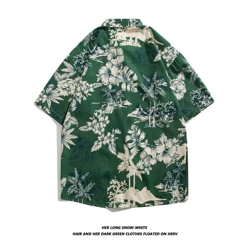Cross-border Hawaiian Flower Shirt for Men Retro Couple Trendy Casual Loose Beach Vacation Floral Short-sleeved Shirt for Women - Image 5