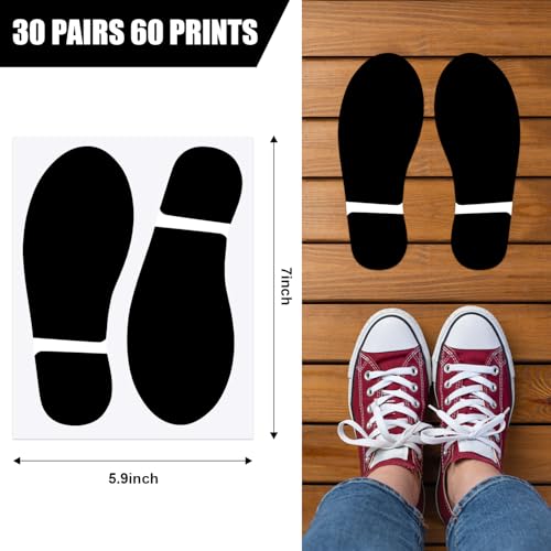 KFPPLXQ 30 Pairs 60 Pcs Black Footprints 7 Inch Shoe Stickers Floor Stickers Decals Feet Distance Floor Wall Stairs for Class Instruction Sign Party Decor Guide - Image 2