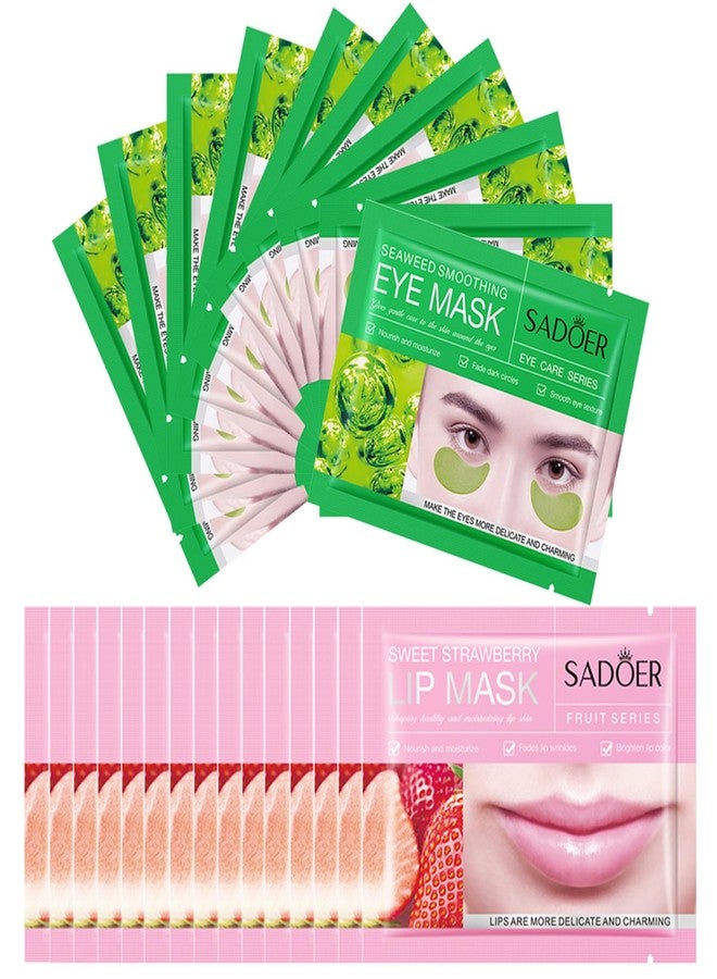 MEICOLY 30 Pads Lip and Eye Mask Sheet,Moisturizing Seaweed Eye Mask Crystal Anti-Aging Eye Patches Strawberry Lip Mask,Dark Circle Remover with Box,Lip and Eye Mask Set - Image 1