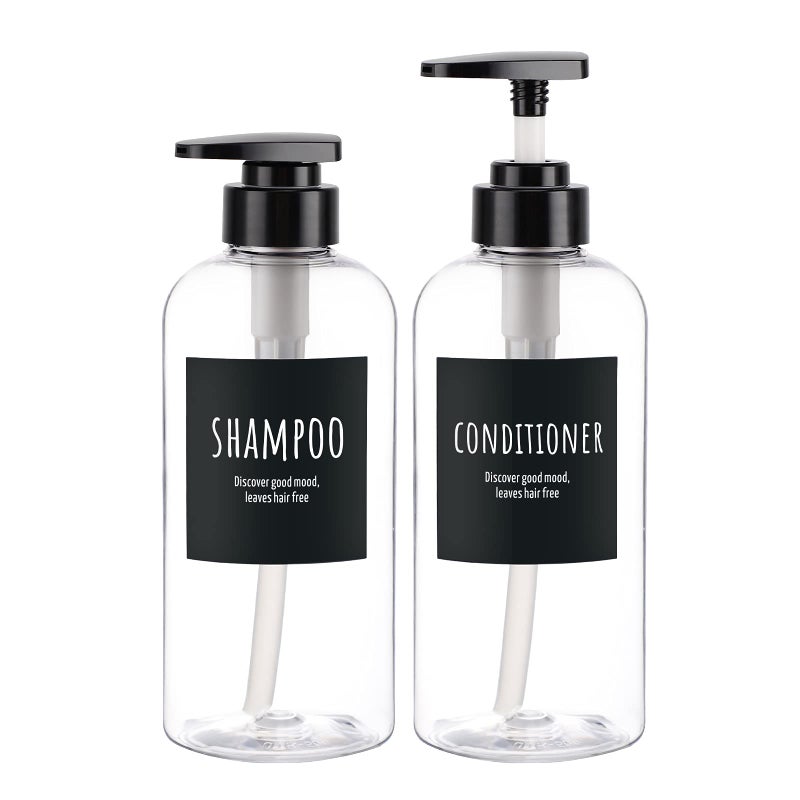 Segbeauty Shampoo and Conditioner Bottles Segbeauty 2 Pack 169oz Refillable Shampoo Bottles 500ml Labeled Clear Shower Bottles Refillable Large Empty Plastic Bathroom Soap Lotion Shampoo Dispenser with Pump