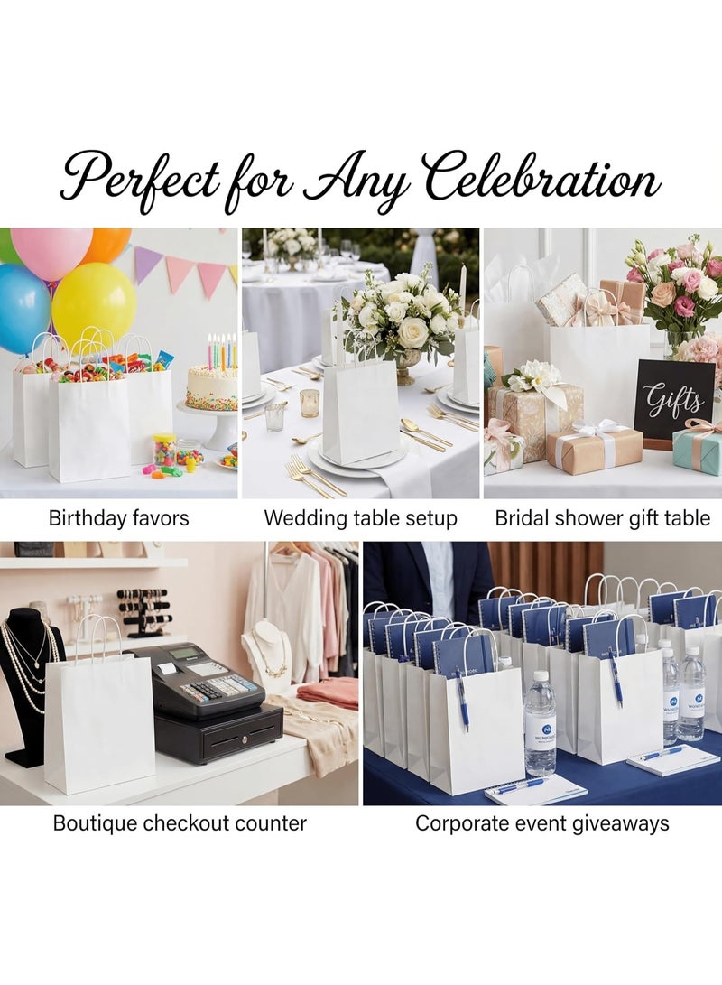 TecV 24 Bags White Paper bags with handles | 21 x 15 x 8 cm Small Kraft Gift bags for Birthday Party Favors, Weddings, Restaurant takeouts, Christmas - Image 5