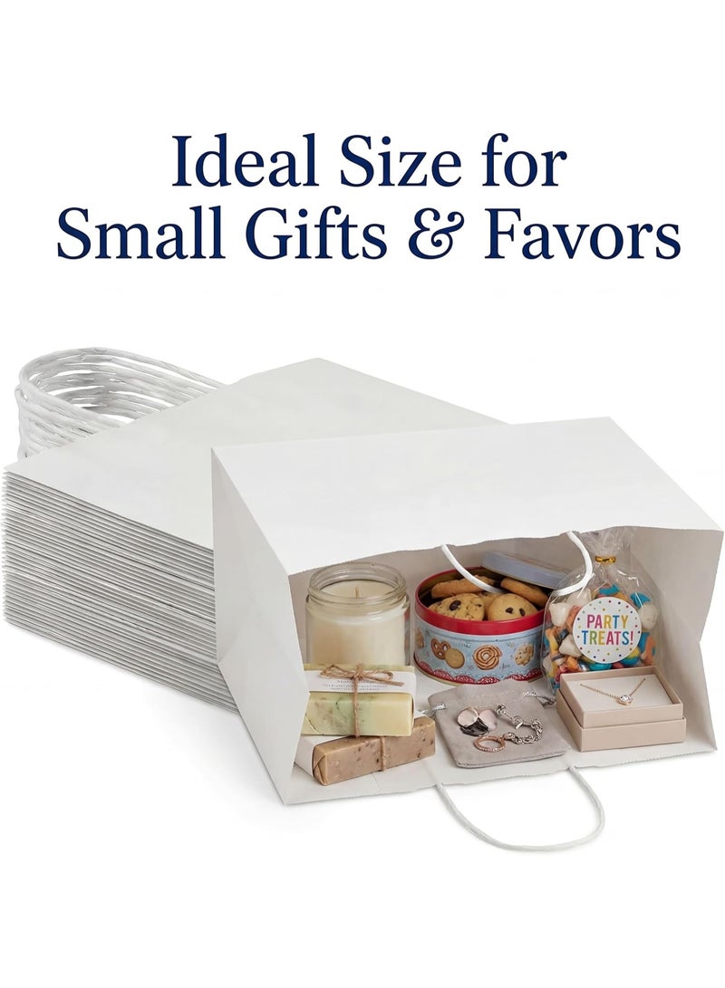TecV 24 Bags White Paper bags with handles | 21 x 15 x 8 cm Small Kraft Gift bags for Birthday Party Favors, Weddings, Restaurant takeouts, Christmas - Image 2