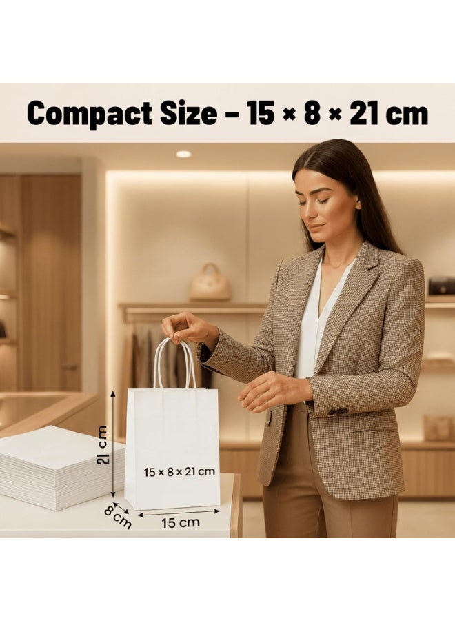 TecV 24 Bags White Paper bags with handles | 21 x 15 x 8 cm Small Kraft Gift bags for Birthday Party Favors, Weddings, Restaurant takeouts, Christmas - Image 3