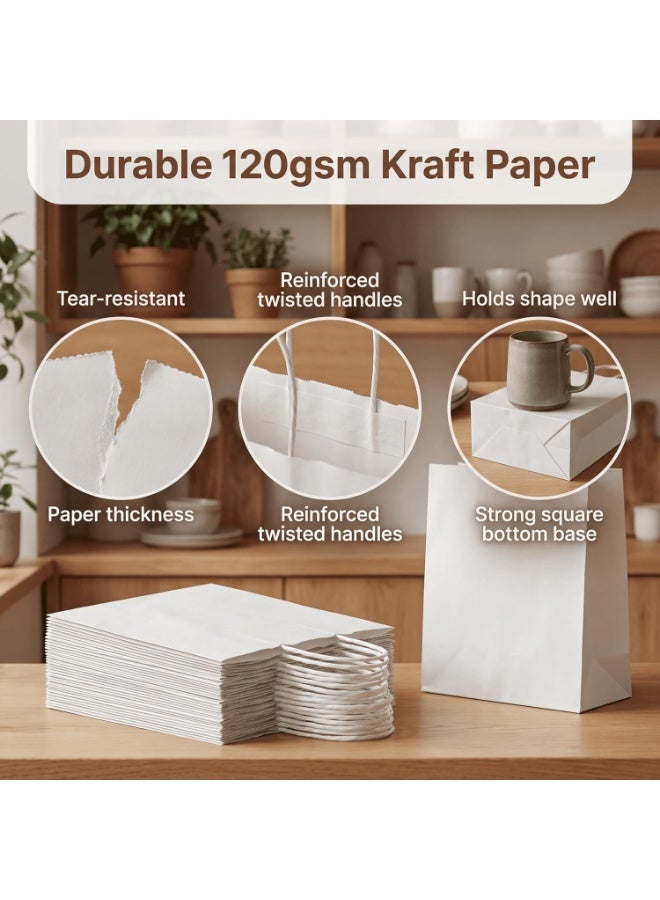 TecV 24 Bags White Paper bags with handles | 21 x 15 x 8 cm Small Kraft Gift bags for Birthday Party Favors, Weddings, Restaurant takeouts, Christmas - Image 4