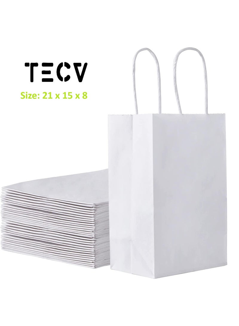 TecV 24 Bags White Paper bags with handles | 21 x 15 x 8 cm Small Kraft Gift bags for Birthday Party Favors, Weddings, Restaurant takeouts, Christmas - Image 1