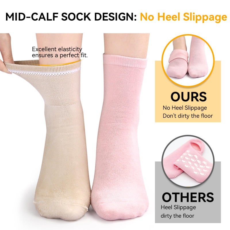 ESUOHYM Moisturizing Socks 2 Pairs Ankle Above Silicone Socks for Dry Cracked Feet One Size Pink and Beige- Self Care Gifts for Women - Image 5