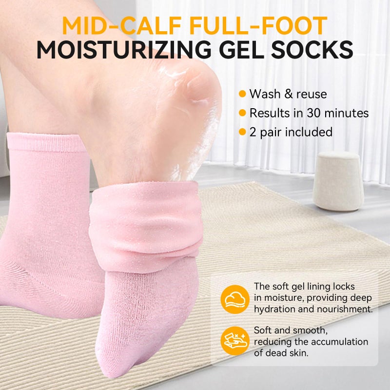 ESUOHYM Moisturizing Socks 2 Pairs Ankle Above Silicone Socks for Dry Cracked Feet One Size Pink and Beige- Self Care Gifts for Women - Image 4