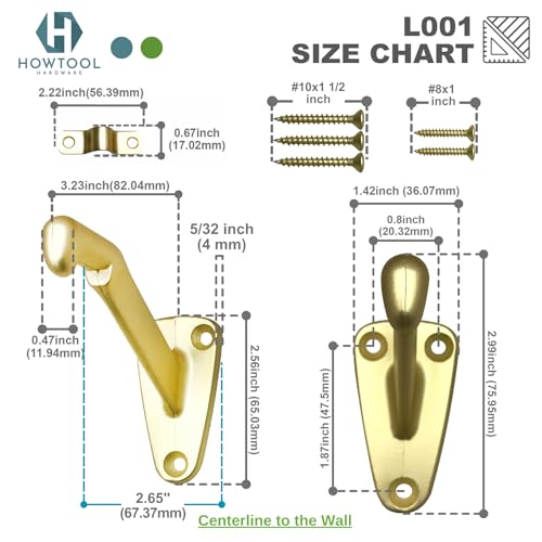 HOWTOOL Handrail Bracket Heavy Duty Champagne Brass V Style, 3 Pack | HOWTOOL - Image 4