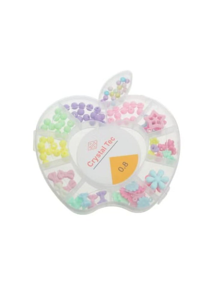 Small beaded jewelry in a plastic apple box with a wonderful design made of colorful materials in different patterns for girls - multi-colored 
