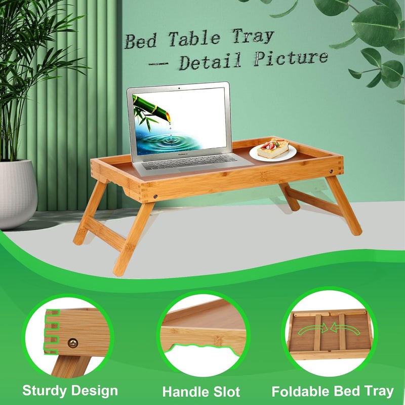 Asuthzon Bed Tray Table for Eating with Folding Legs, Bamboo Breakfast Table in Bed for Eating on Couch, Bed, Laptop Computer Tray(Bamboo, Medium) - Image 3