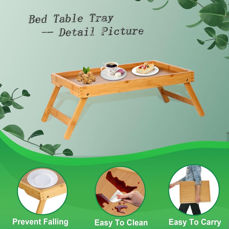 Asuthzon Bed Tray Table for Eating with Folding Legs, Bamboo Breakfast Table in Bed for Eating on Couch, Bed, Laptop Computer Tray(Bamboo, Medium) - Image 4