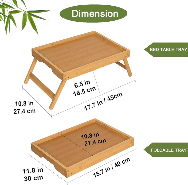 Asuthzon Bed Tray Table for Eating with Folding Legs, Bamboo Breakfast Table in Bed for Eating on Couch, Bed, Laptop Computer Tray(Bamboo, Medium) - Image 2