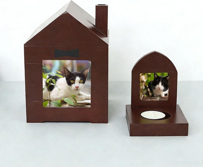 ordinarYone Handcrafts Wooden Loss Urn Dog Cat Keepsake Box with Photo Frame Candle Holder - Image 3