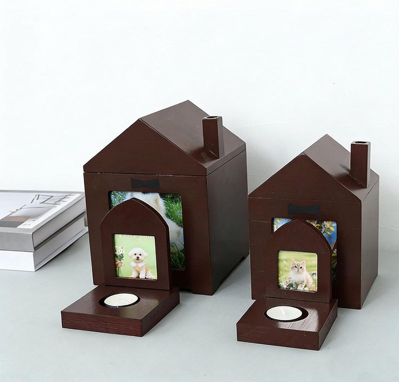 ordinarYone Handcrafts Wooden Loss Urn Dog Cat Keepsake Box with Photo Frame Candle Holder - Image 2