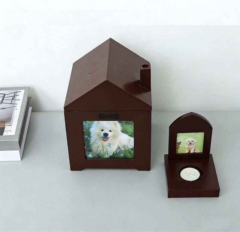 ordinarYone Handcrafts Wooden Loss Urn Dog Cat Keepsake Box with Photo Frame Candle Holder - Image 4
