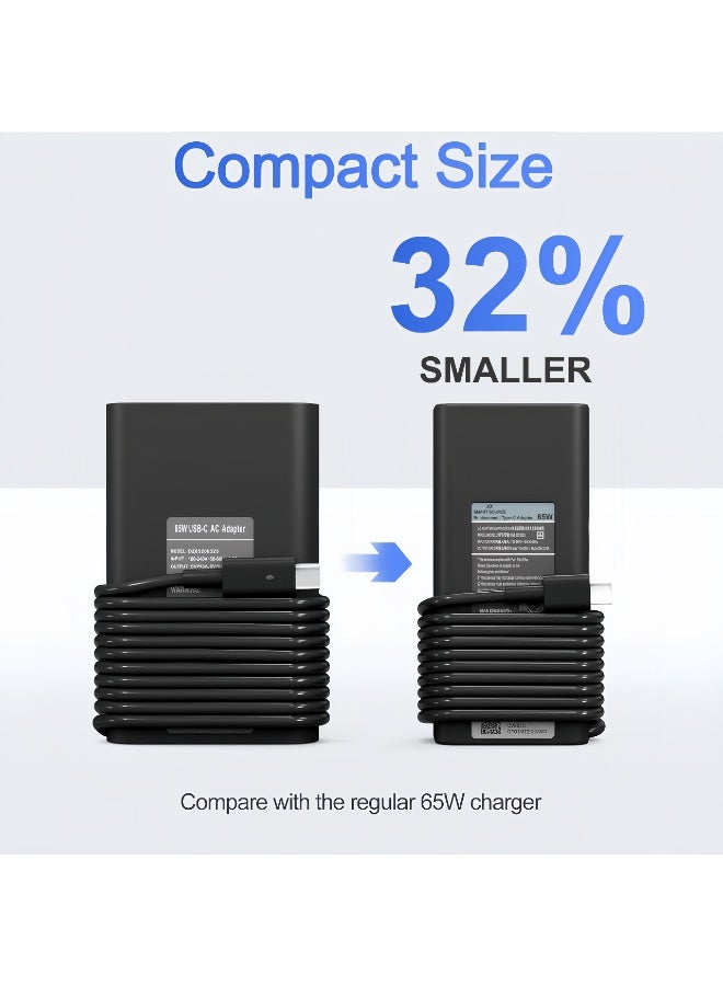 SMART SOURCE 65W 45W USB-C Laptop Charger for Dell – Slim Replacement Power Adapter Compatible with  Dell XPS, Inspiron, Latitude, Vostro, Chromebook – Fast Charging Type-C Adapter, Also Support Smartphones and Tablet, with Power Cord - Image 2