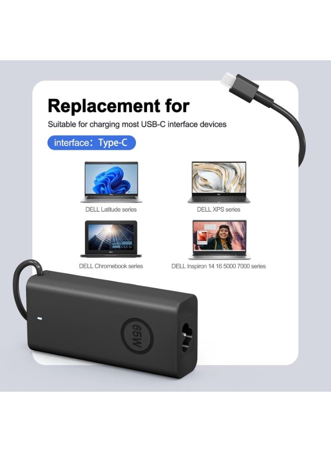 SMART SOURCE 65W 45W USB-C Laptop Charger for Dell – Slim Replacement Power Adapter Compatible with  Dell XPS, Inspiron, Latitude, Vostro, Chromebook – Fast Charging Type-C Adapter, Also Support Smartphones and Tablet, with Power Cord - Image 3