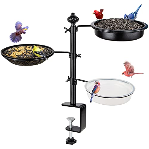 BOLITE Deck Bird Feeder for Railing, BOLITE Balcony Bird Feeders for Outside, Three Trays, Enhanced Version, Black - Image 1