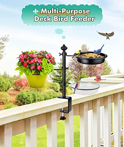 BOLITE Deck Bird Feeder for Railing, BOLITE Balcony Bird Feeders for Outside, Three Trays, Enhanced Version, Black - Image 5