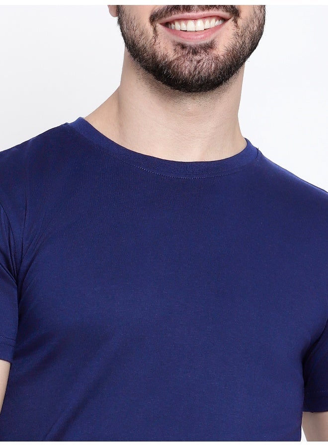 Beyoung Navy Blue Plain T-shirt For Men - Image 3