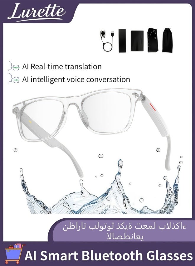 Lurette Smart Glasses, AI Real-time Translation with 144 languages, AI Bluetooth Audio Glasses with Speakers, Polarized UV Protection, Open Ear Sound, Touch Voice Assistant，Bluetooth 5.3 Anti-Blue Light Glasses for Men and Women - White - Image 1