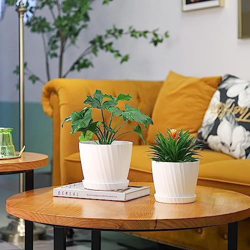 INKULTURE Round Flower Pots for Plants, Home Indoor & Outdoor Planters, Terrace, Garden Etc | Pack of 05 | White | Plastic | 07 inch X 6.5 inch - Image 3