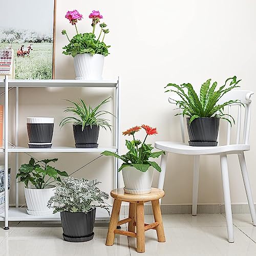 INKULTURE Round Flower Pots for Plants, Home Indoor & Outdoor Planters, Terrace, Garden Etc | Pack of 05 | White | Plastic | 07 inch X 6.5 inch - Image 5