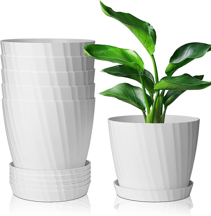 INKULTURE Round Flower Pots for Plants, Home Indoor & Outdoor Planters, Terrace, Garden Etc | Pack of 05 | White | Plastic | 07 inch X 6.5 inch - Image 1