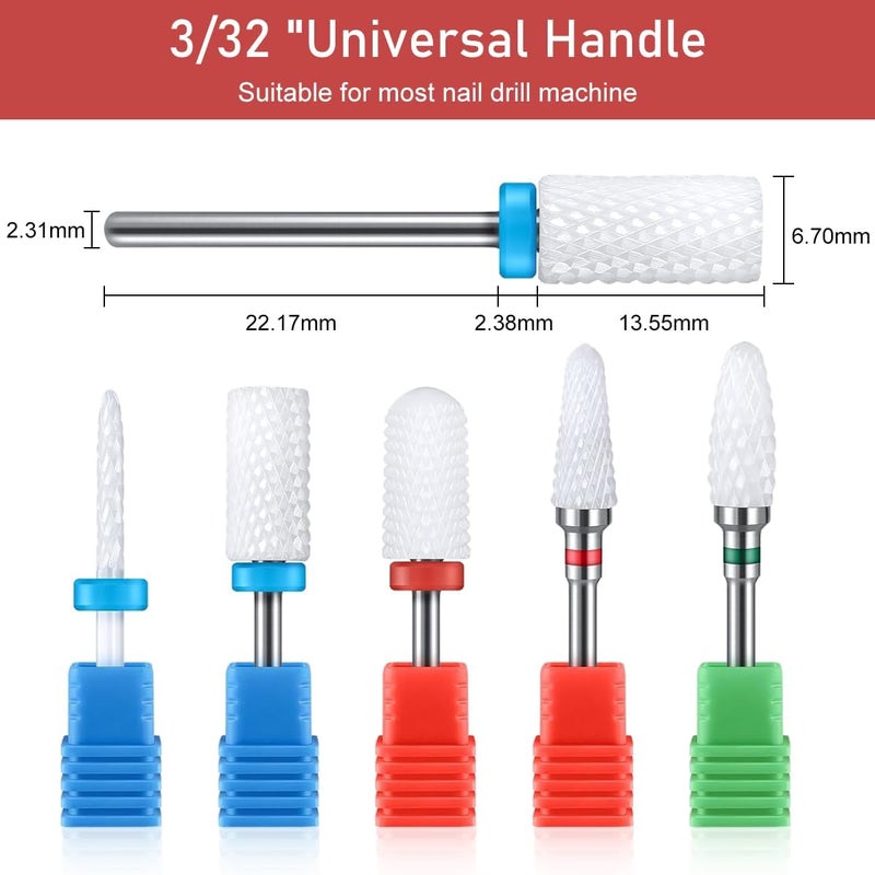 KRENI 5Pcs Ceramic Nail Drill Bits Universal 235mm332 Shank Nail Drill Bits for Nail Drill Machine Multifunctional Nail Drill Bits for Gel Nail Removal Shaping Removing Cuticle - Image 2