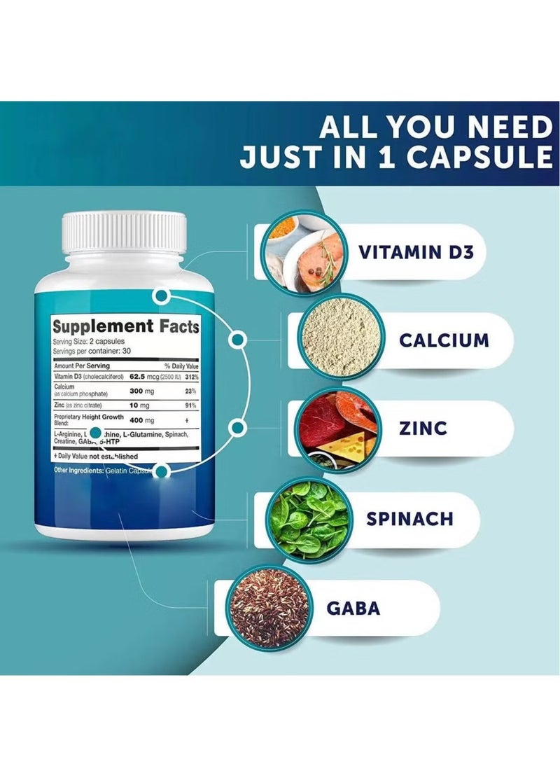 BIYODE Growth Capsules to Grow Taller - Height Growth Maximizer With Calcium For Bone Strength Natural Get Taller Supplement to Increase Bone Growth - Free of Growth Hormone (Packaging May Vary) - Image 2